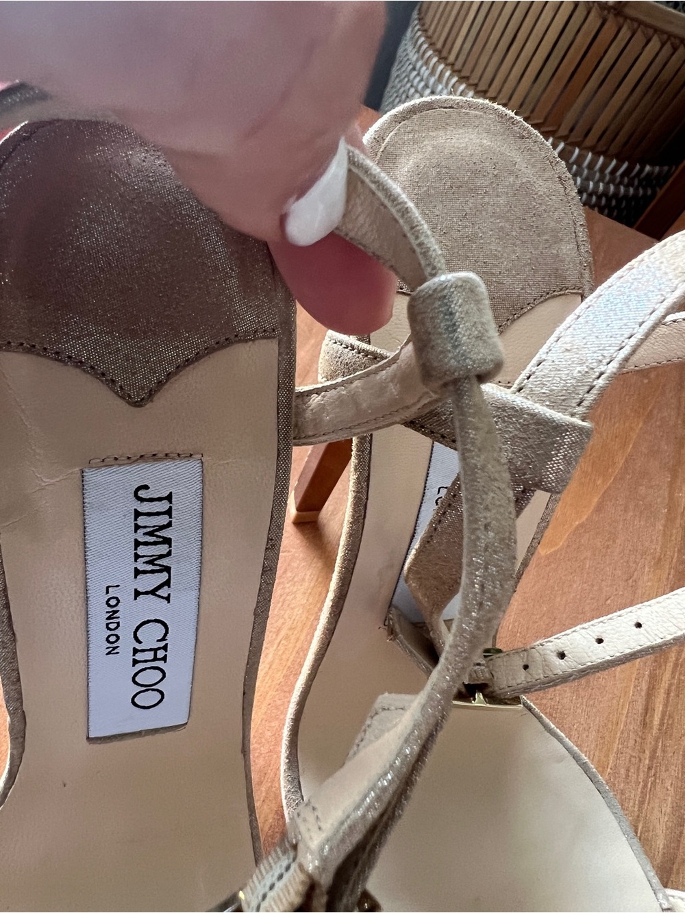 Jimmy Choo Champagne Gold Ankle-Strap High Heel Sandals - Picture 9 of 12